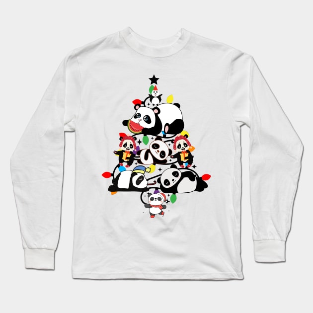 Christmas  Lighting Tree With Funny Pandas Long Sleeve T-Shirt by Bestworker